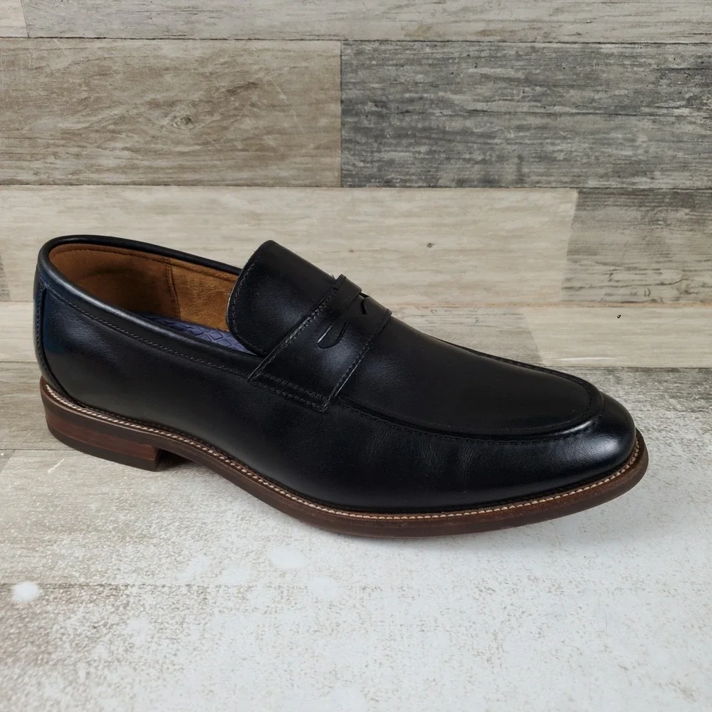 Florsheim Rucci Mens Penny Loafers Sz 8.5 M Black Leather Moc Toe Slip On Shoes